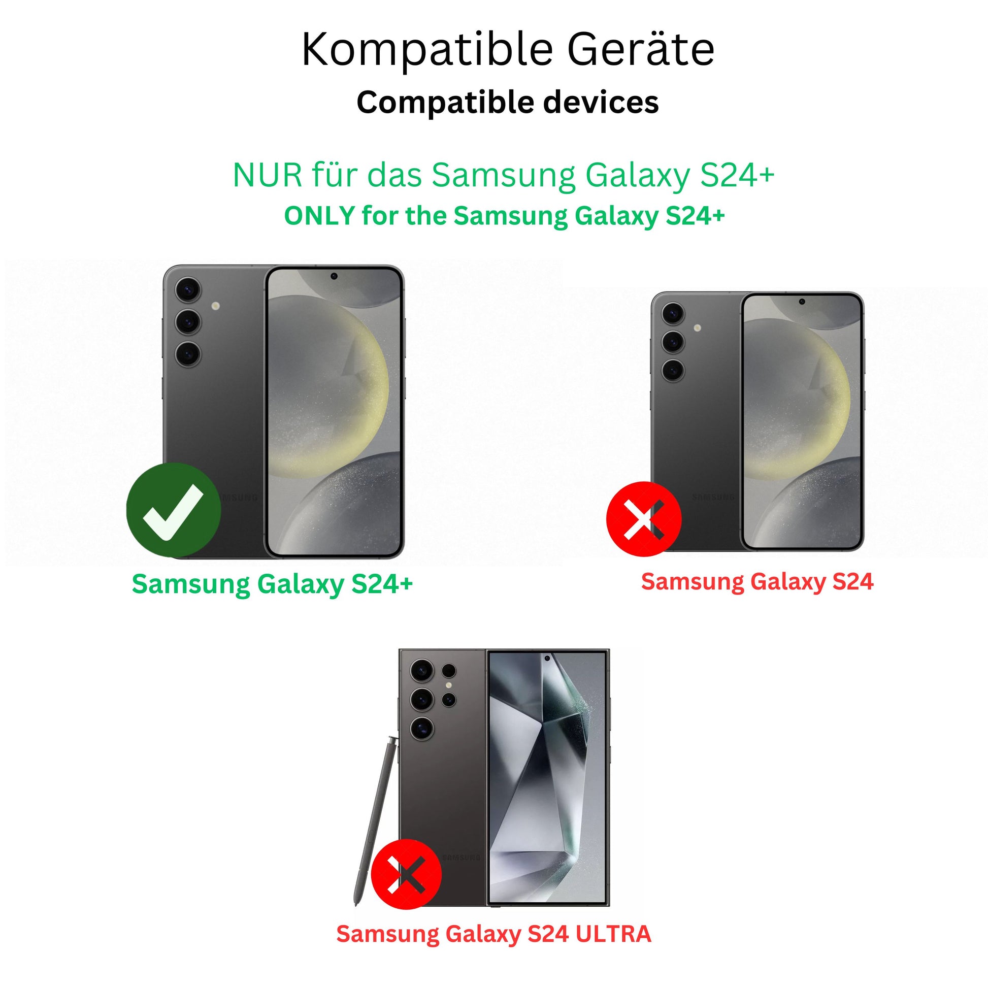 SamsungGalaxy S24+ mit aufgebrachter dipos Displayschutzfolie, glasklare Darstellung ohne Einschränkungen