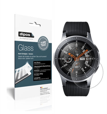 SamsungGalaxy Watch 46mm mit aufgebrachter dipos Panzerfolie, die lästige Fingerabdrücke minimiert