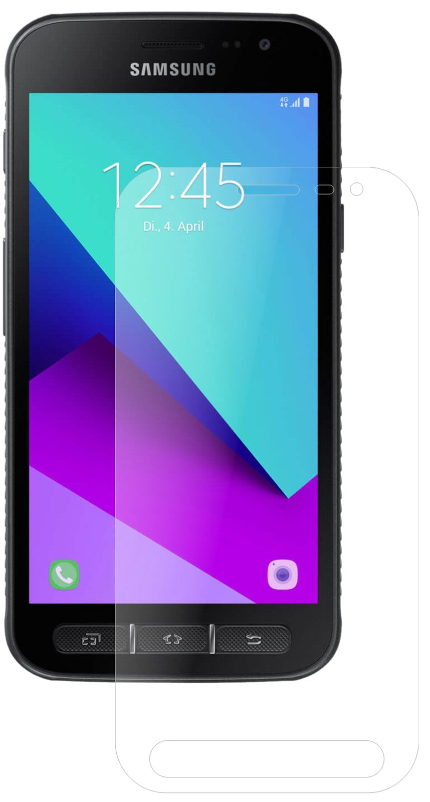 SamsungGalaxy Xcover 4 mit aufgebrachter dipos Panzerfolie, die lästige Fingerabdrücke minimiert