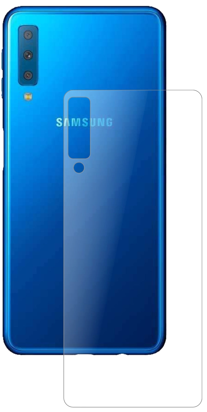 SamsungJ4 Core (2018) Rückseite mit aufgebrachter dipos Panzerfolie, die lästige Fingerabdrücke minimiert