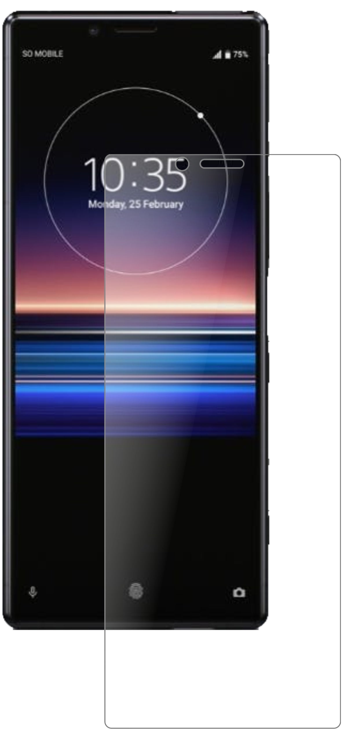 SonyXperia 1 mit aufgebrachter dipos Panzerfolie, die lästige Fingerabdrücke minimiert