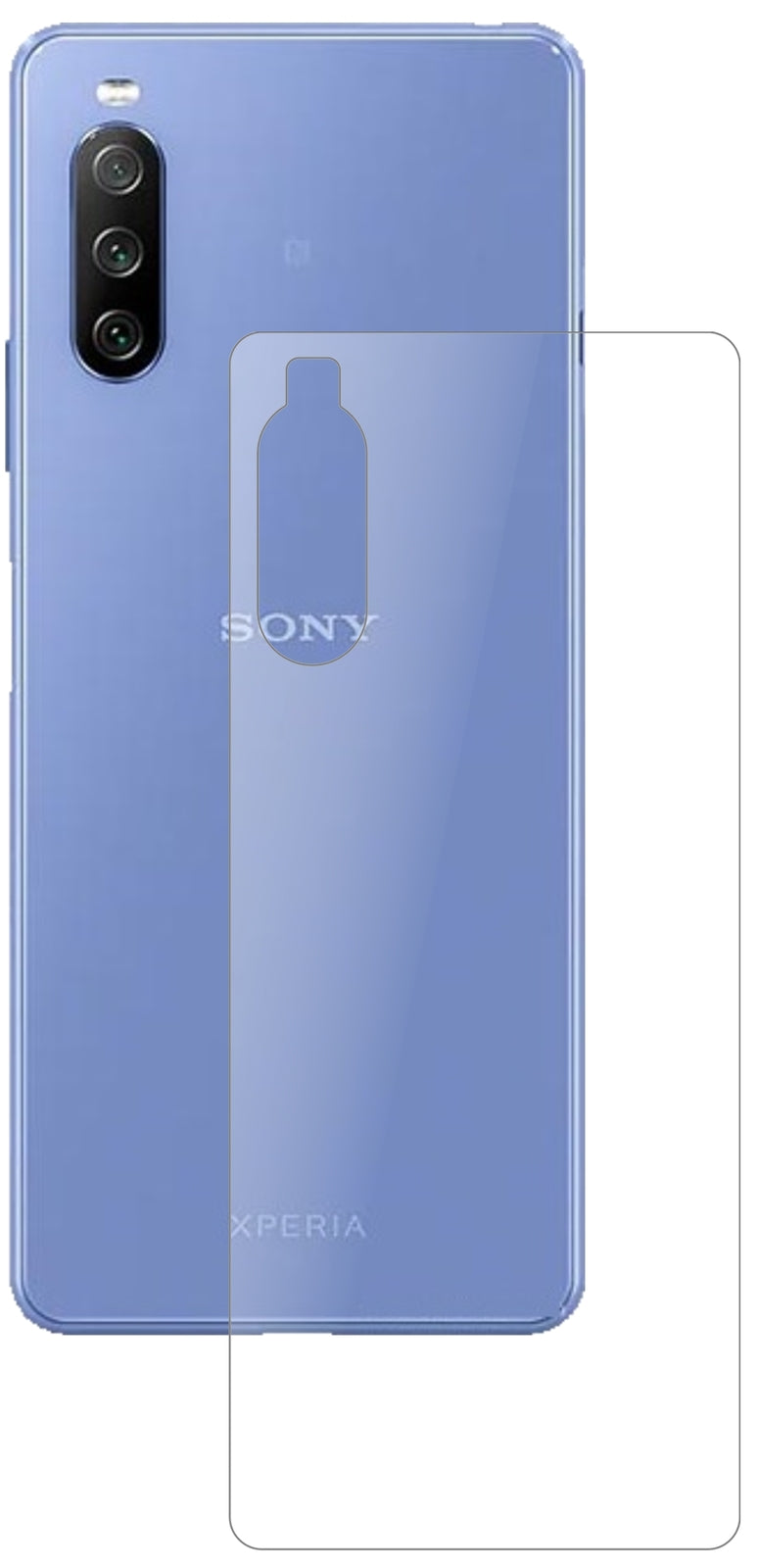 SonyXperia 10 III Rückseite mit aufgebrachter dipos Panzerfolie, die lästige Fingerabdrücke minimiert