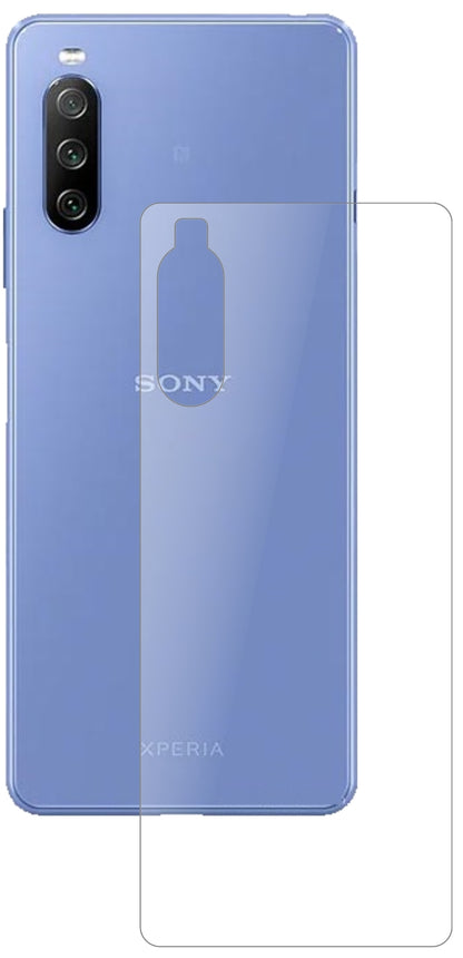 SonyXperia 10 III Rückseite mit aufgebrachter dipos Panzerfolie, die lästige Fingerabdrücke minimiert