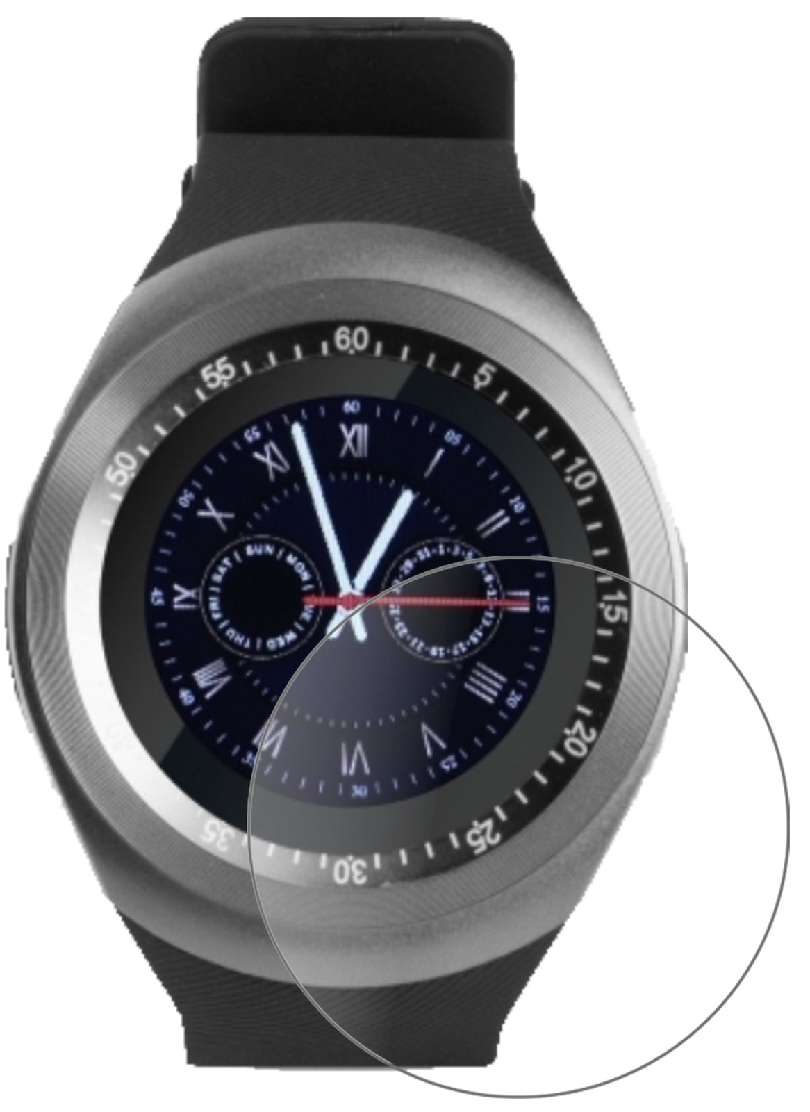 TrendGeekTG-SW1 Smartwatch mit aufgebrachter dipos Panzerfolie, die lästige Fingerabdrücke minimiert