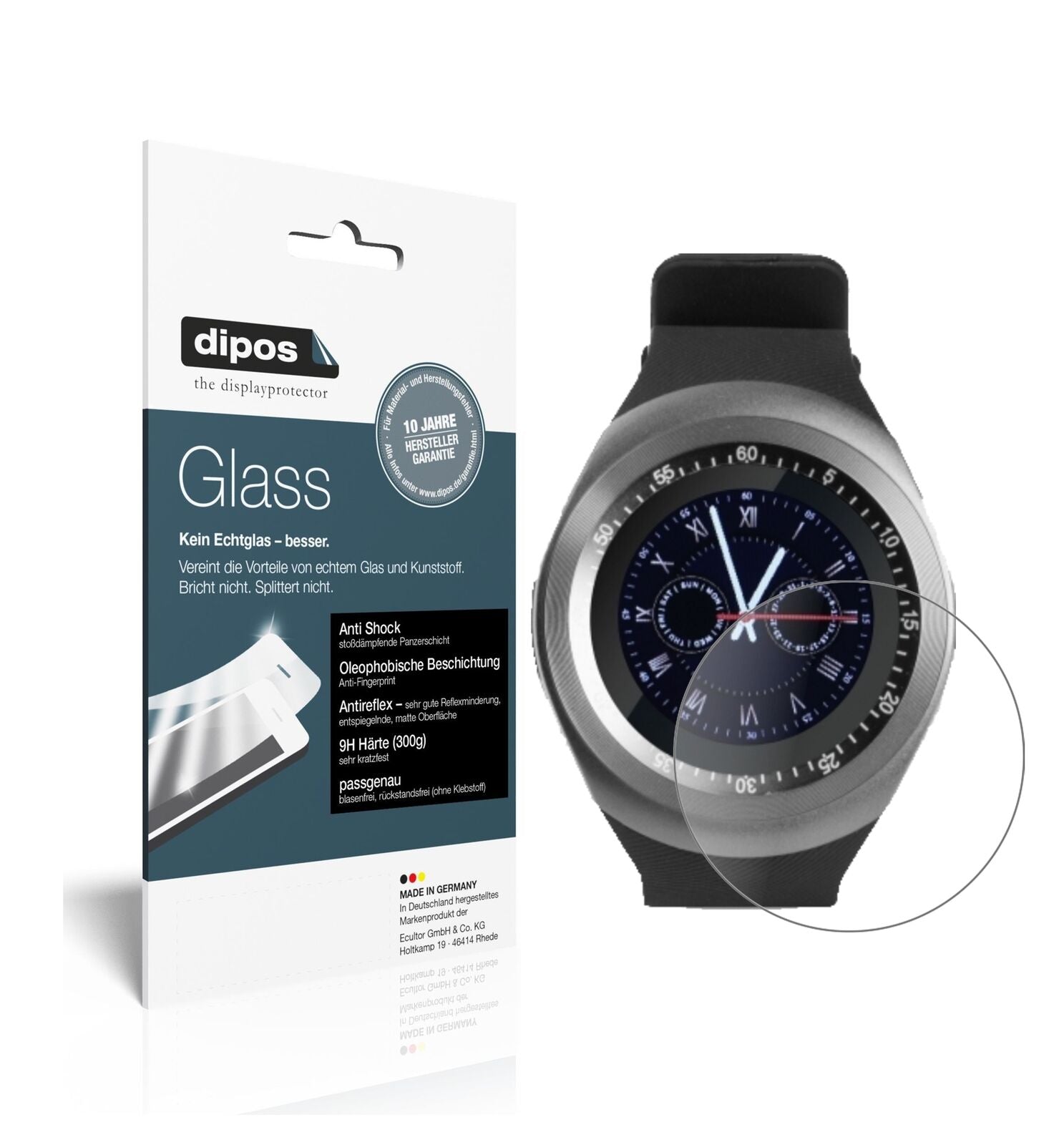 TrendGeekTG-SW1 Smartwatch mit aufgebrachter dipos Panzerfolie, die lästige Fingerabdrücke minimiert