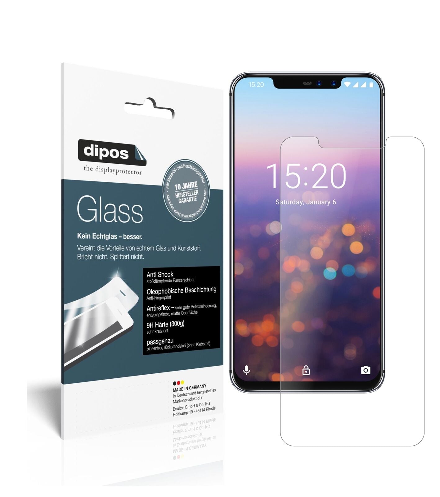 UmidigiZ2 Pro mit aufgebrachter dipos Panzerfolie, die lästige Fingerabdrücke minimiert