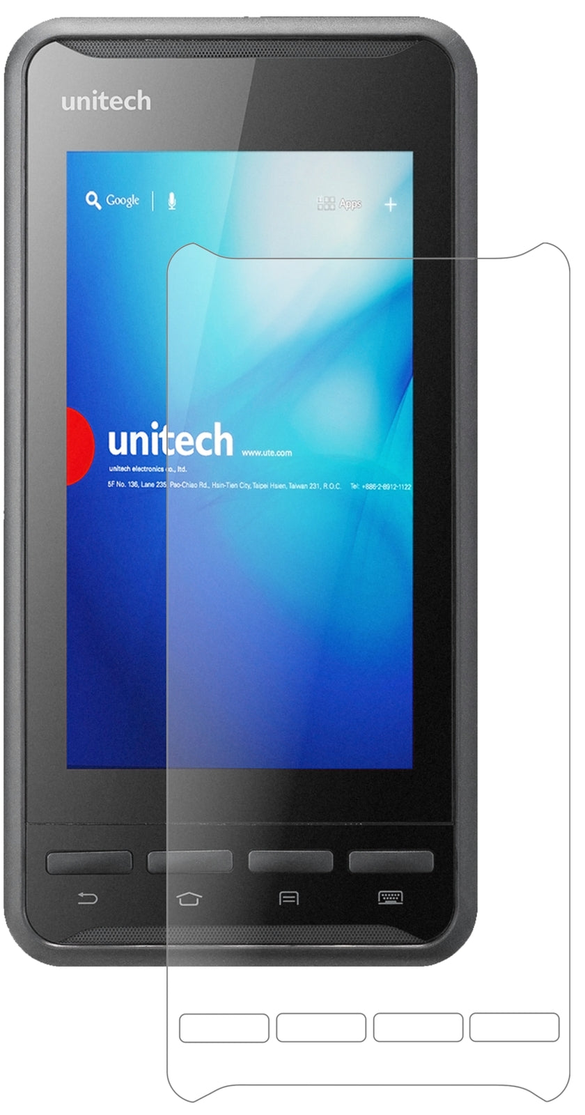 UnitechPA700 mit aufgebrachter dipos Panzerfolie, die lästige Fingerabdrücke minimiert