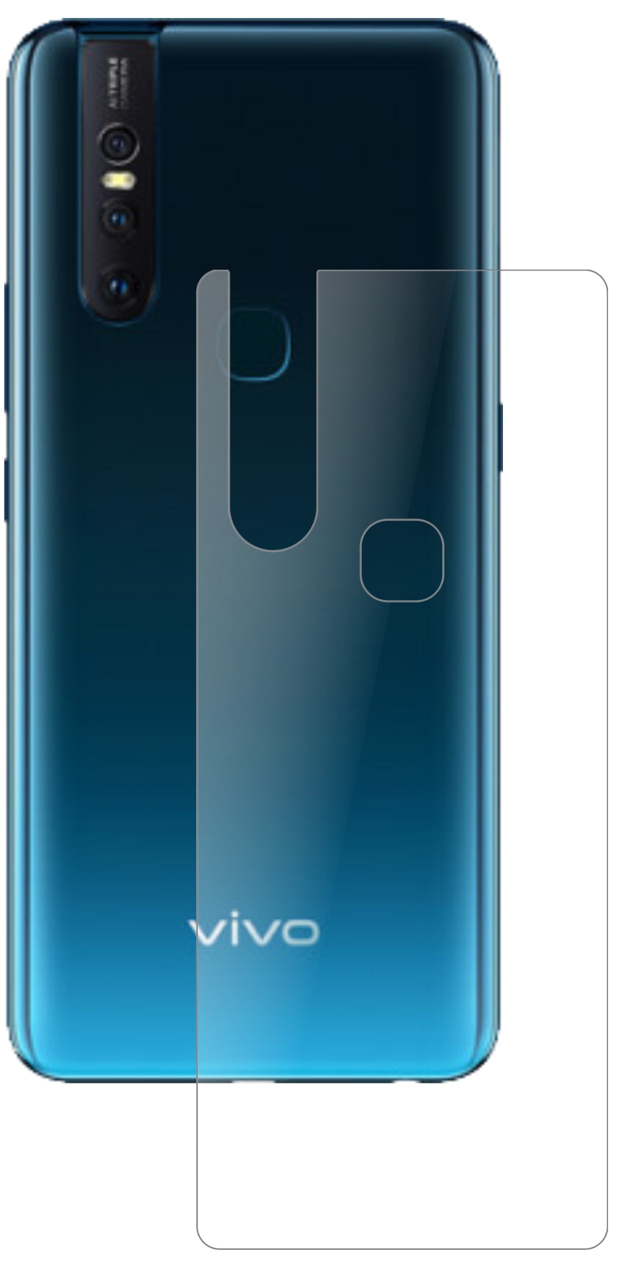VivoV15 Rückseite mit aufgebrachter dipos Panzerfolie, die lästige Fingerabdrücke minimiert