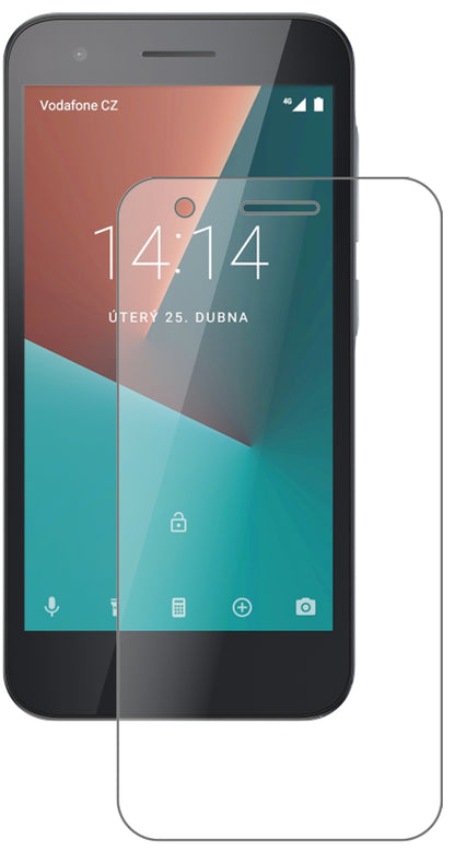 VodafoneSmart E8 mit aufgebrachter dipos Panzerfolie, die lästige Fingerabdrücke minimiert