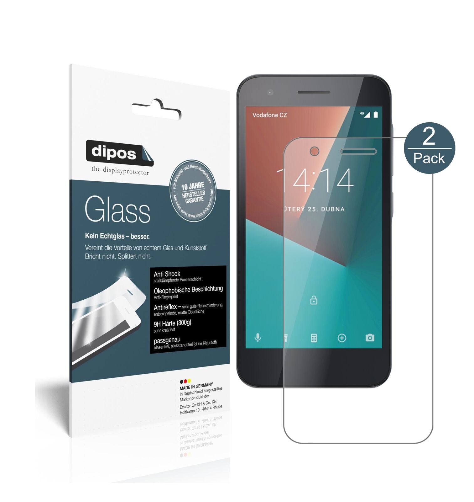 VodafoneSmart E8 mit aufgebrachter dipos Panzerfolie, die lästige Fingerabdrücke minimiert