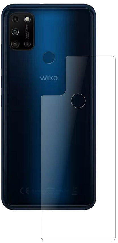 WikoView5 Plus Rückseite mit aufgebrachter dipos Panzerfolie, die lästige Fingerabdrücke minimiert