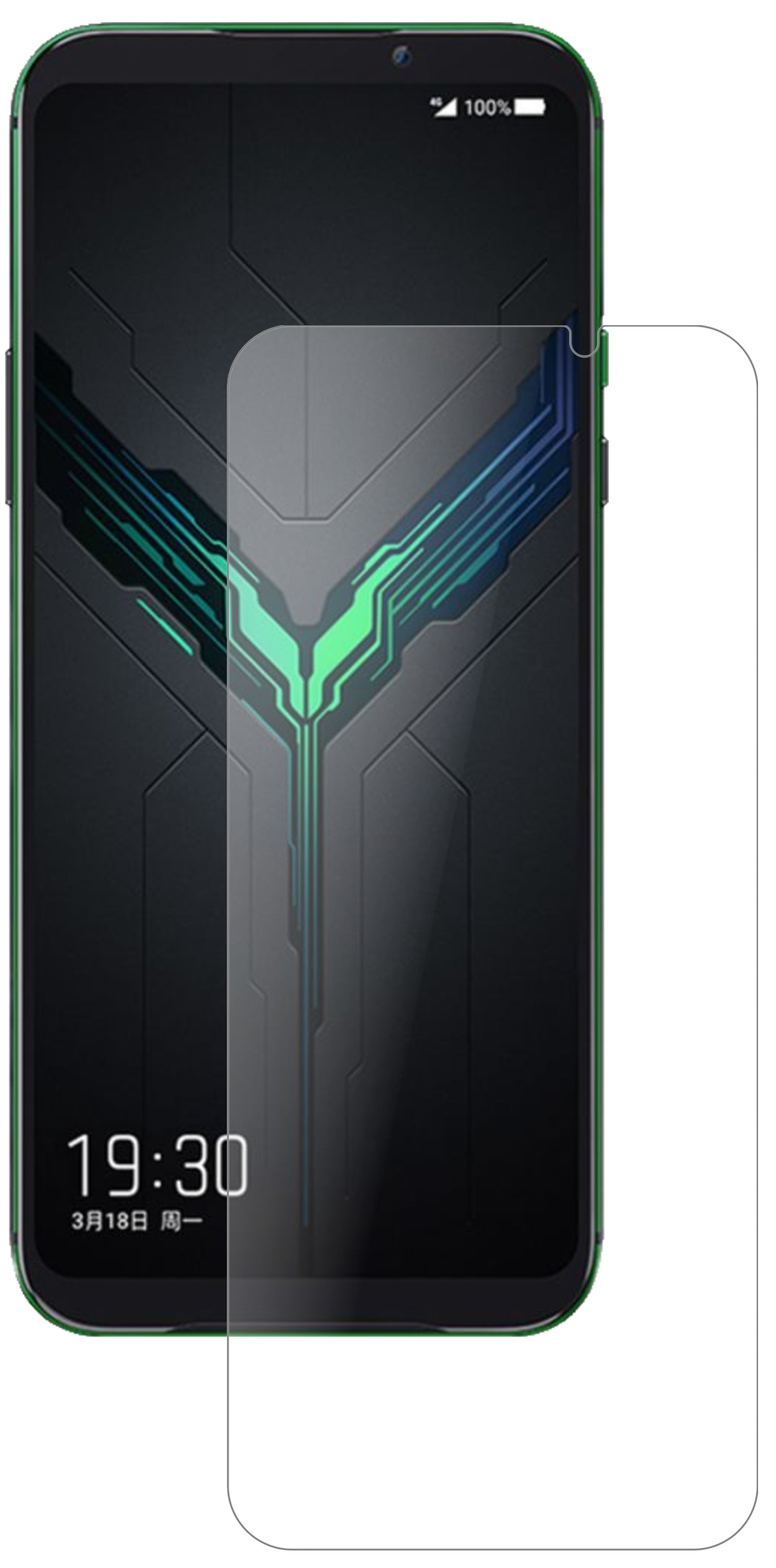 XiaomiBlack Shark 2 mit aufgebrachter dipos Panzerfolie, die lästige Fingerabdrücke minimiert
