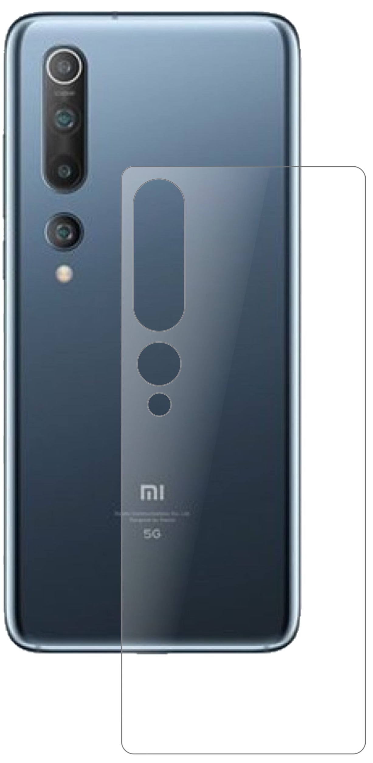 XiaomiMi 10 Pro Rückseite mit aufgebrachter dipos Panzerfolie, die lästige Fingerabdrücke minimiert