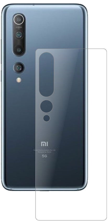 XiaomiMi 10 Pro Rückseite mit aufgebrachter dipos Panzerfolie, die lästige Fingerabdrücke minimiert