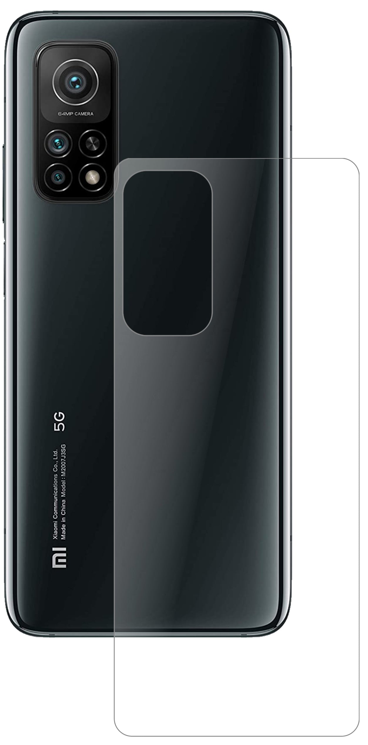XiaomiMi 10T Rückseite mit aufgebrachter dipos Panzerfolie, die lästige Fingerabdrücke minimiert