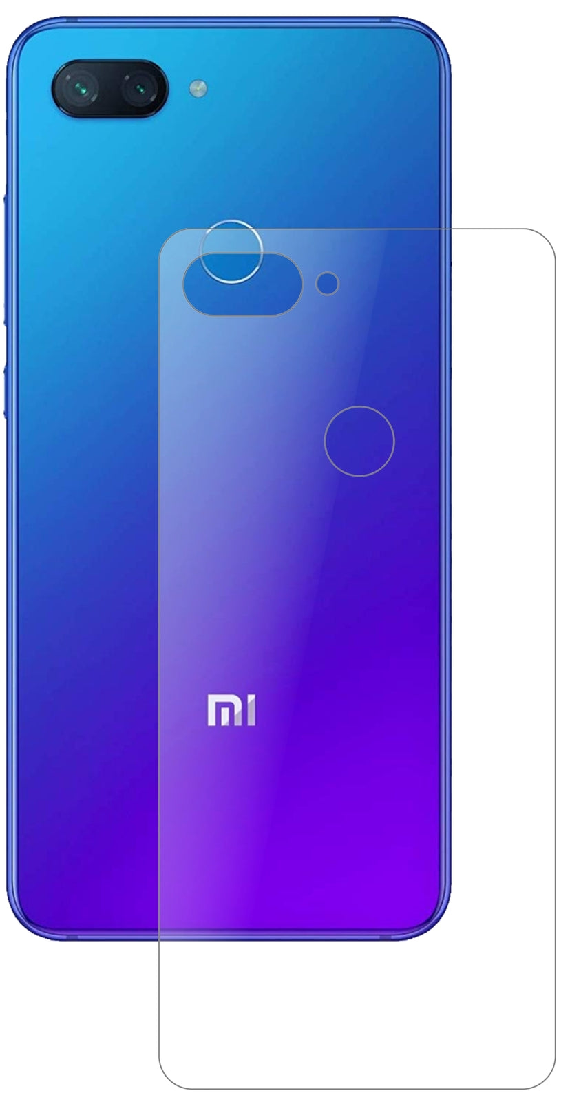 XiaomiMi 8 Lite Rückseite mit aufgebrachter dipos Panzerfolie, die lästige Fingerabdrücke minimiert