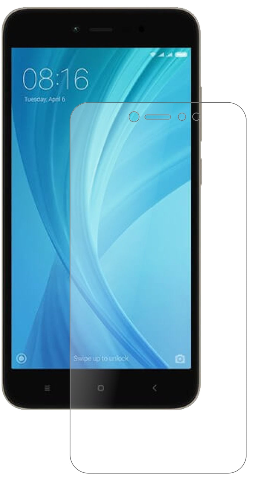 XiaomiNote 5A Prime mit aufgebrachter dipos Panzerfolie, die lästige Fingerabdrücke minimiert