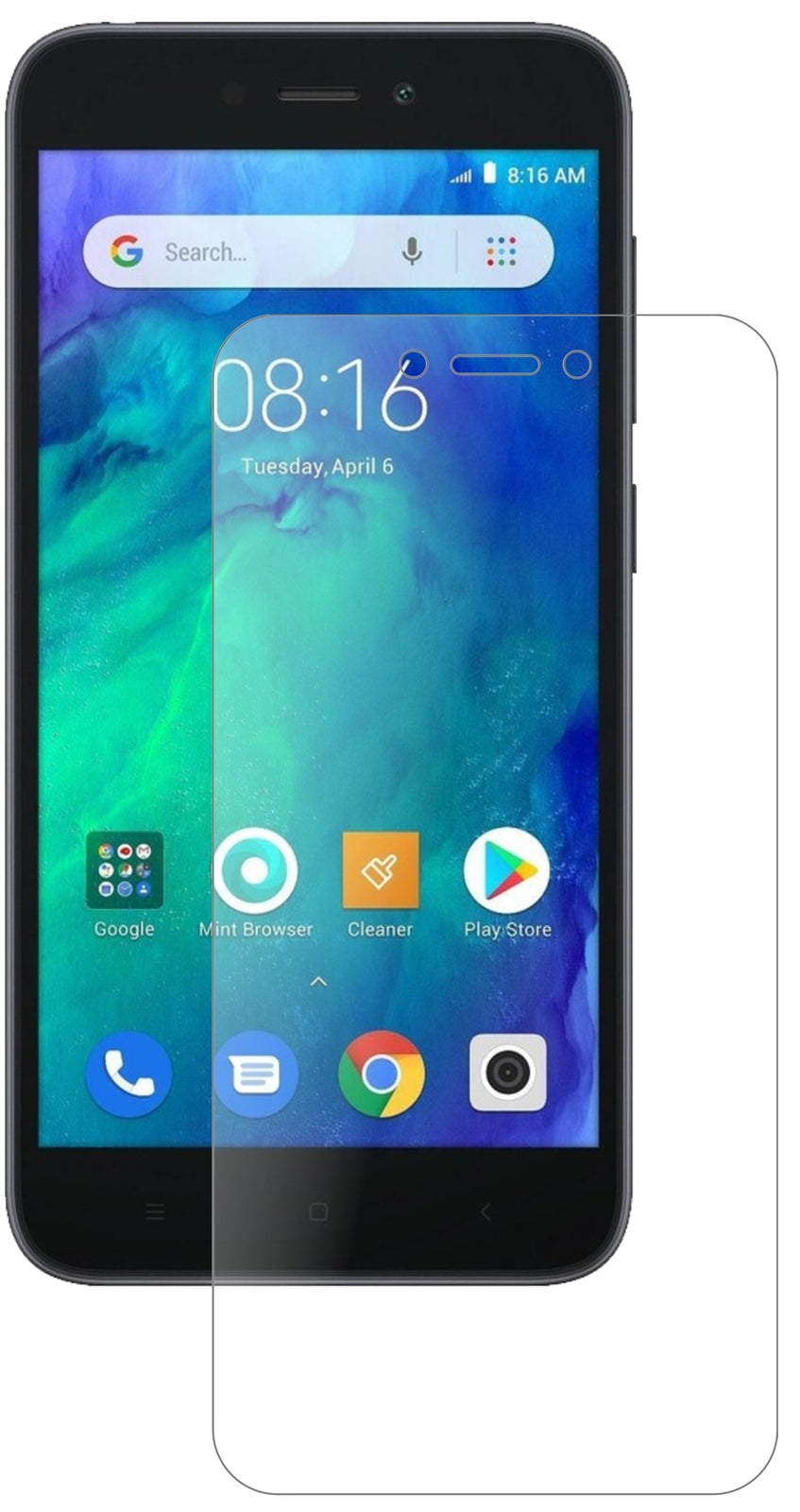 XiaomiRedmi Go mit aufgebrachter dipos Panzerfolie, die lästige Fingerabdrücke minimiert