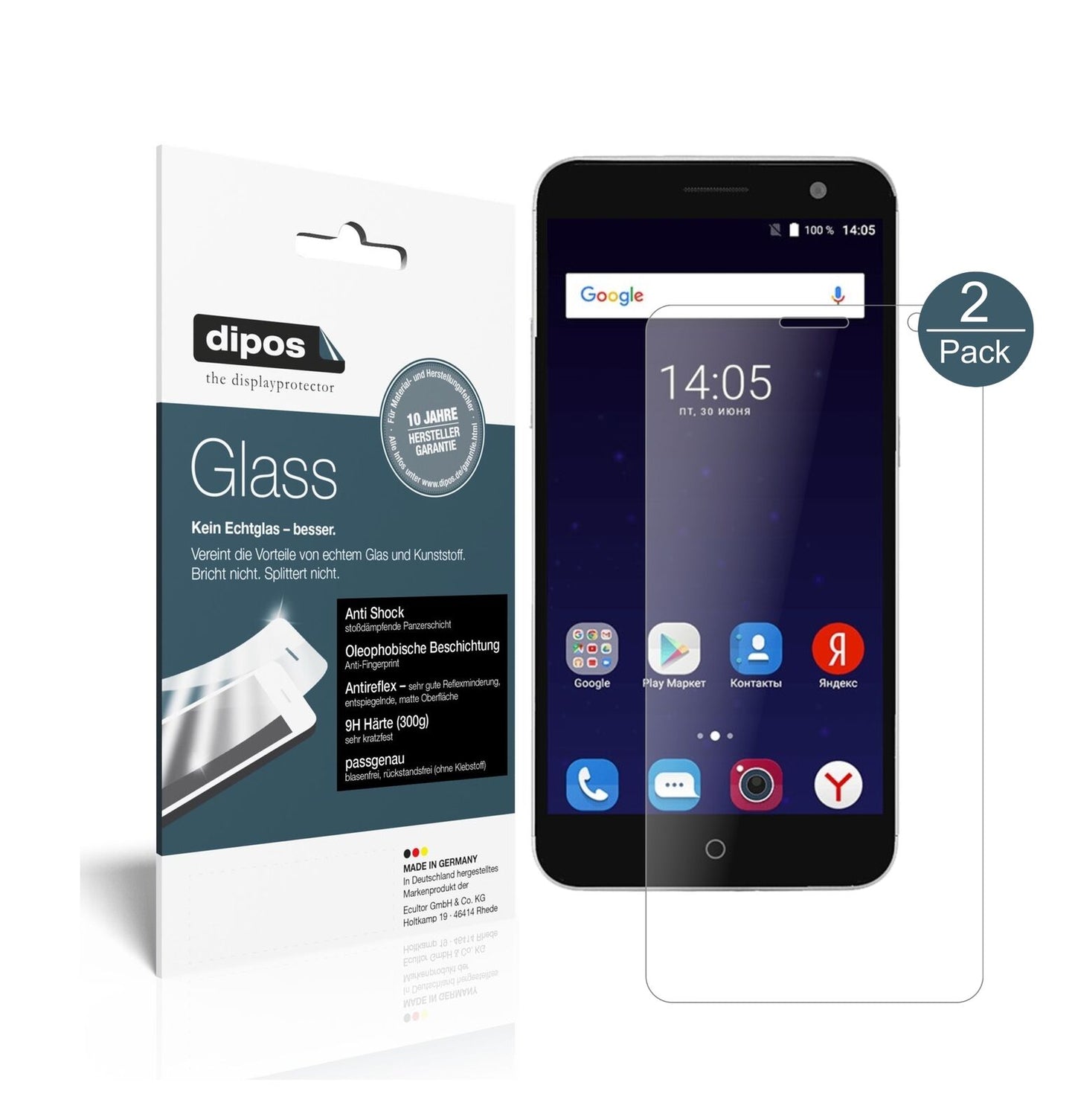 ZTEBlade V7 Plus mit aufgebrachter dipos Panzerfolie, die lästige Fingerabdrücke minimiert