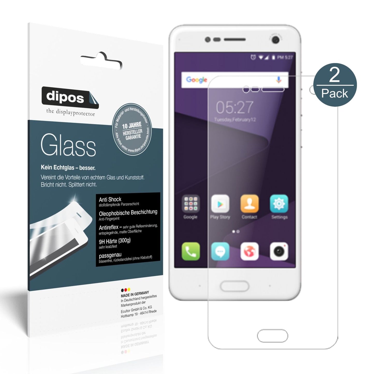 ZTEBlade V8 mit aufgebrachter dipos Panzerfolie, die lästige Fingerabdrücke minimiert