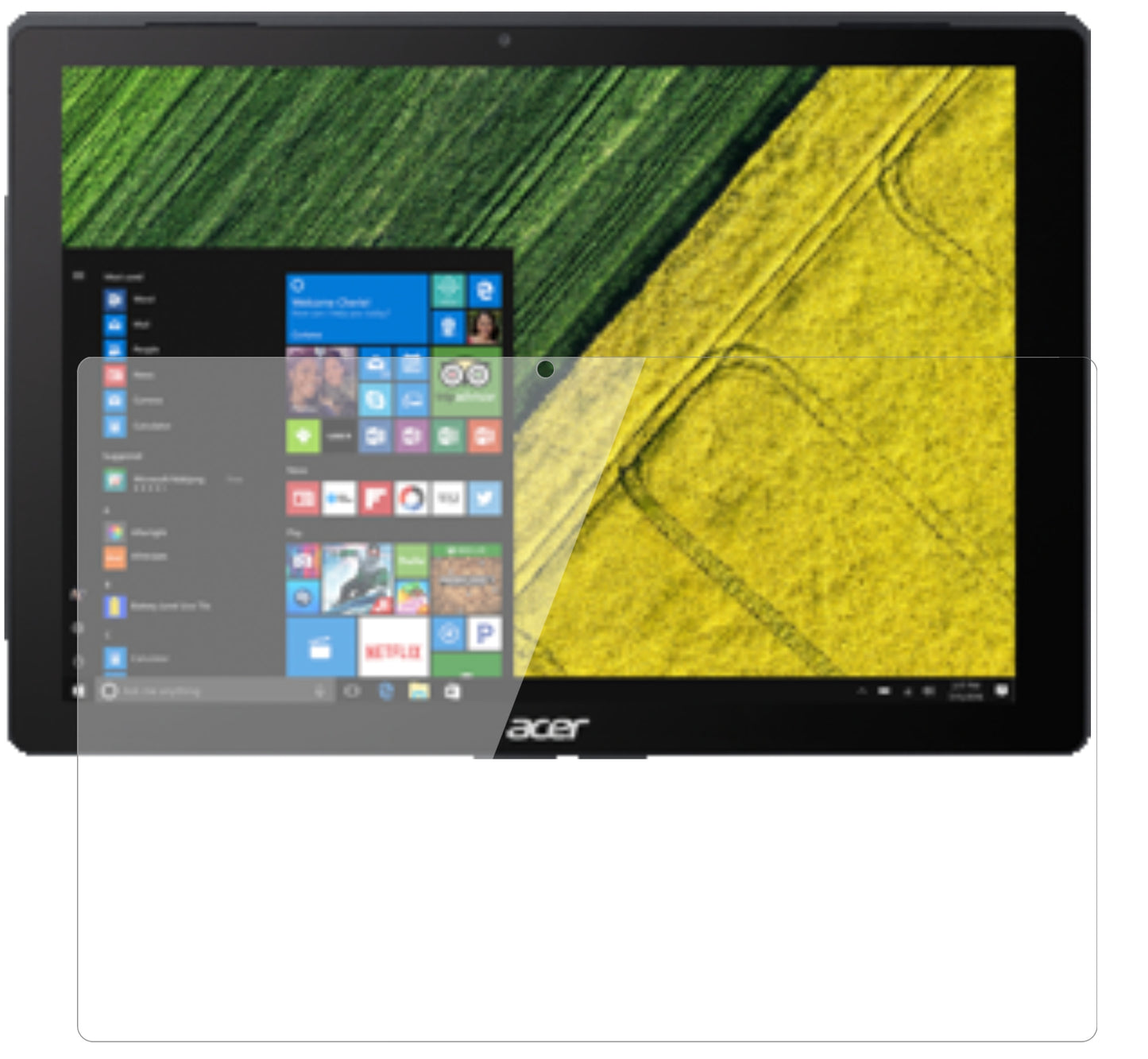 AcerSwitch 5 Pro SW512-52P mit aufgebrachter dipos Flex Schutzfolie, glasklare Darstellung ohne Einschränkungen