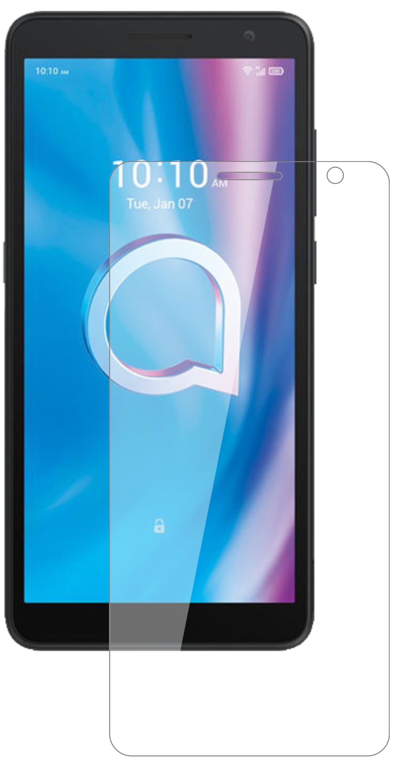 Alcatel1B (2020) mit aufgebrachter dipos Flex Schutzfolie, glasklare Darstellung ohne Einschränkungen