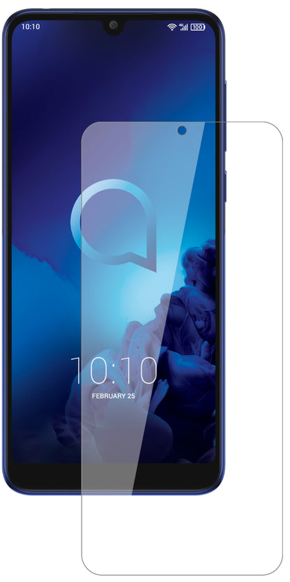 Alcatel3L mit aufgebrachter dipos Flex Schutzfolie, glasklare Darstellung ohne Einschränkungen
