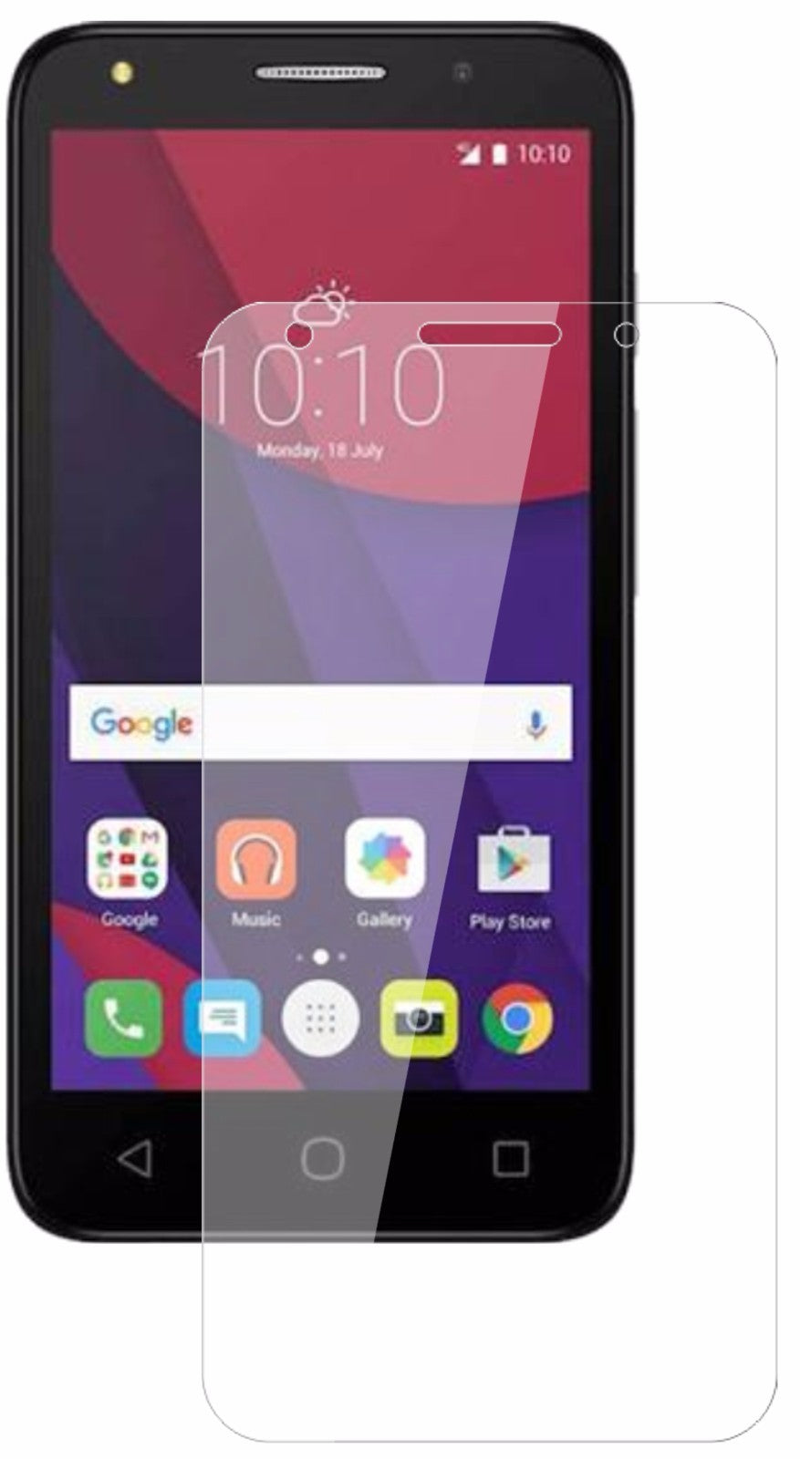AlcatelPixi 4 mit aufgebrachter dipos Flex Schutzfolie, glasklare Darstellung ohne Einschränkungen