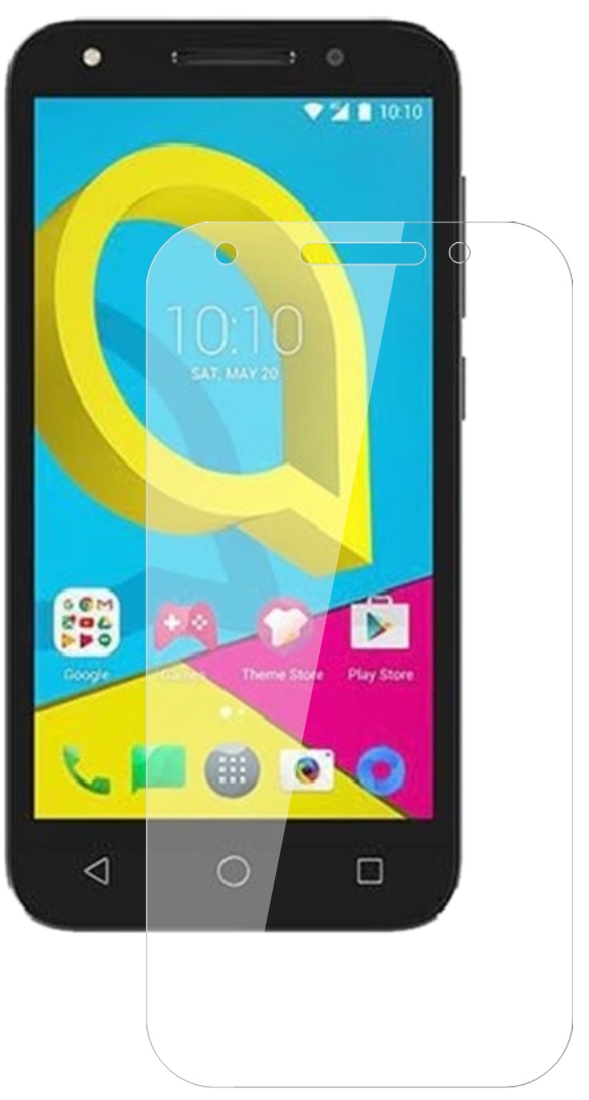 AlcatelU5 mit aufgebrachter dipos Flex Schutzfolie, glasklare Darstellung ohne Einschränkungen