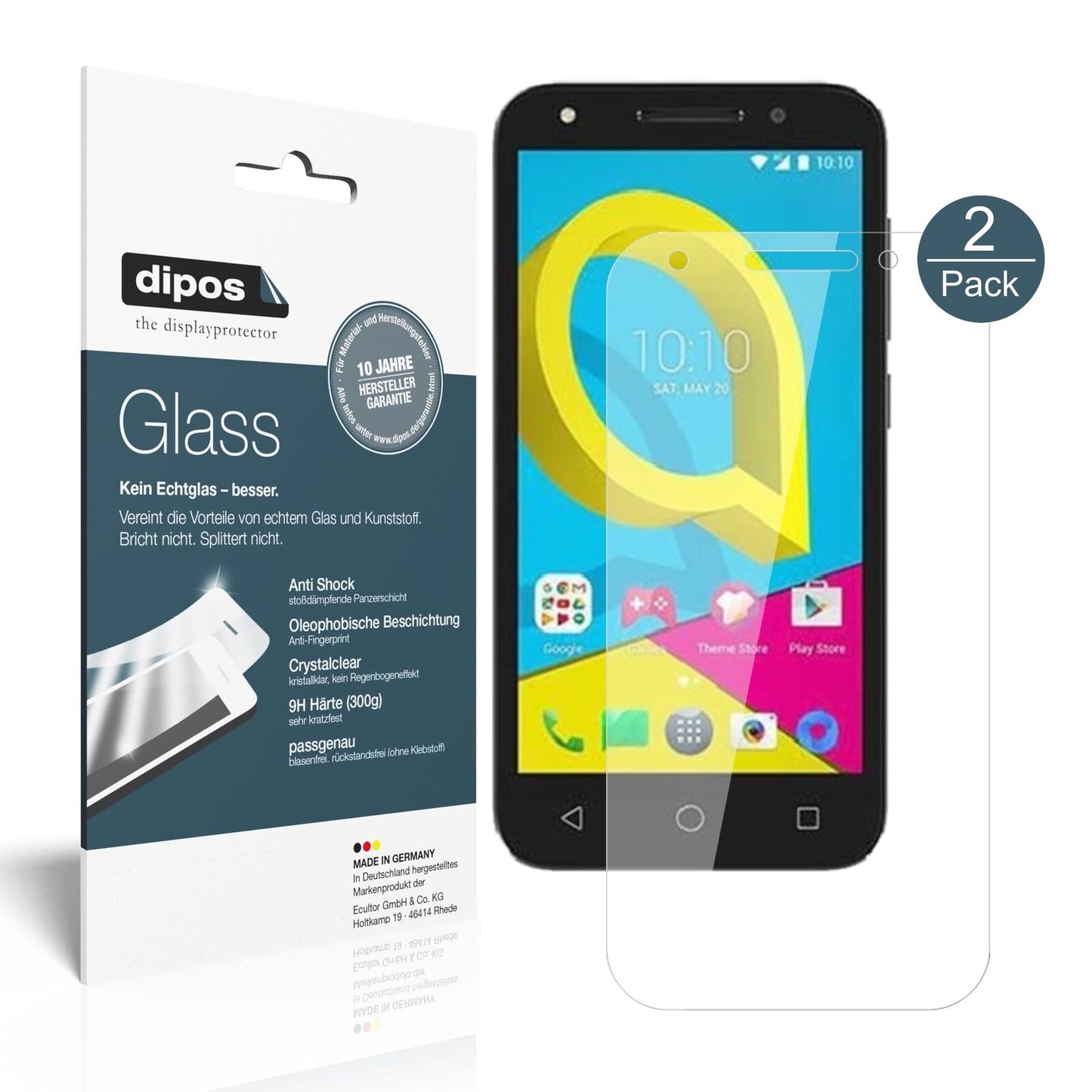 AlcatelU5 mit aufgebrachter dipos Flex Schutzfolie, glasklare Darstellung ohne Einschränkungen