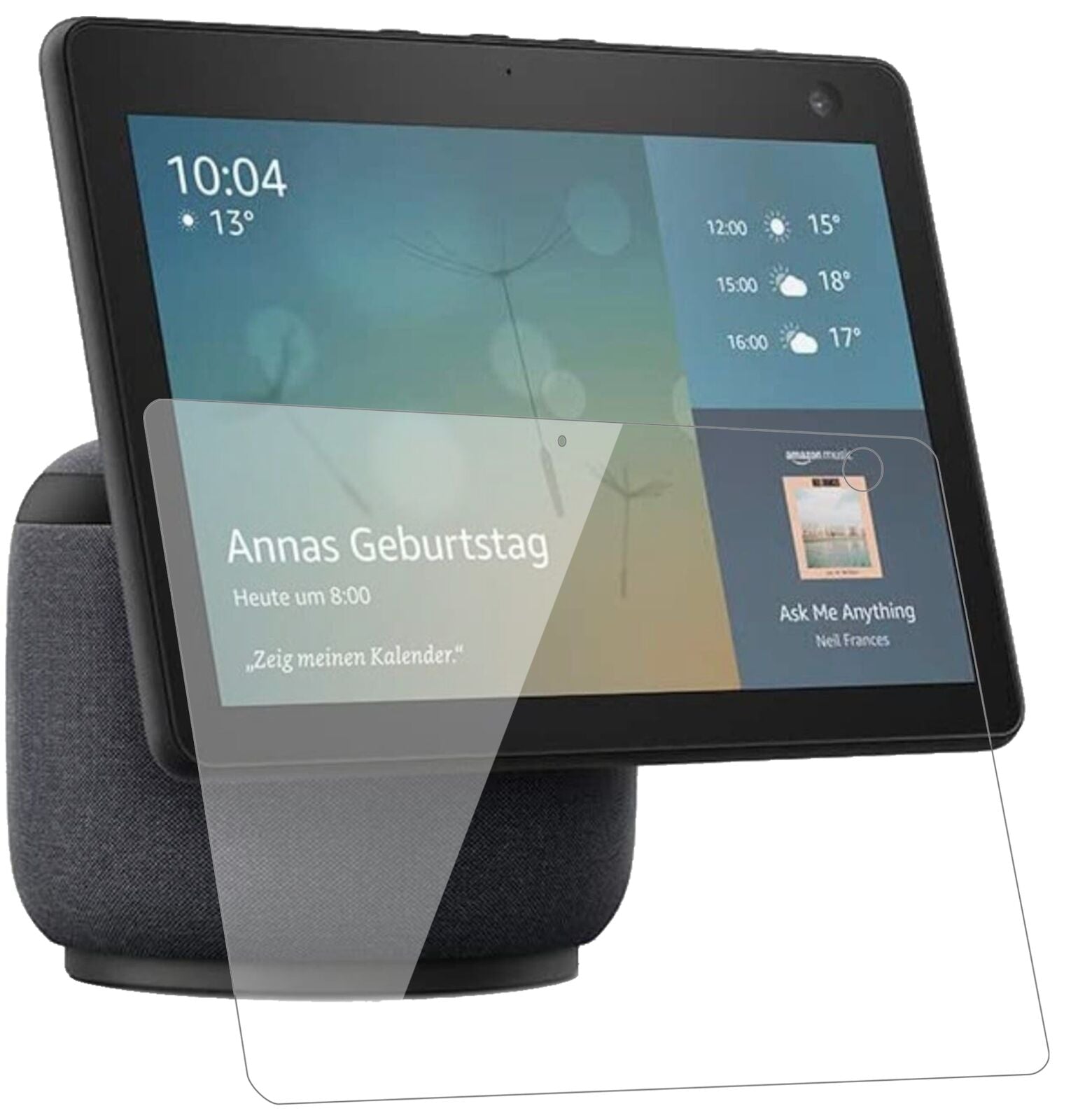 AmazonEcho Show 10 (3. Generation) mit aufgebrachter dipos Flex Schutzfolie, glasklare Darstellung ohne Einschränkungen