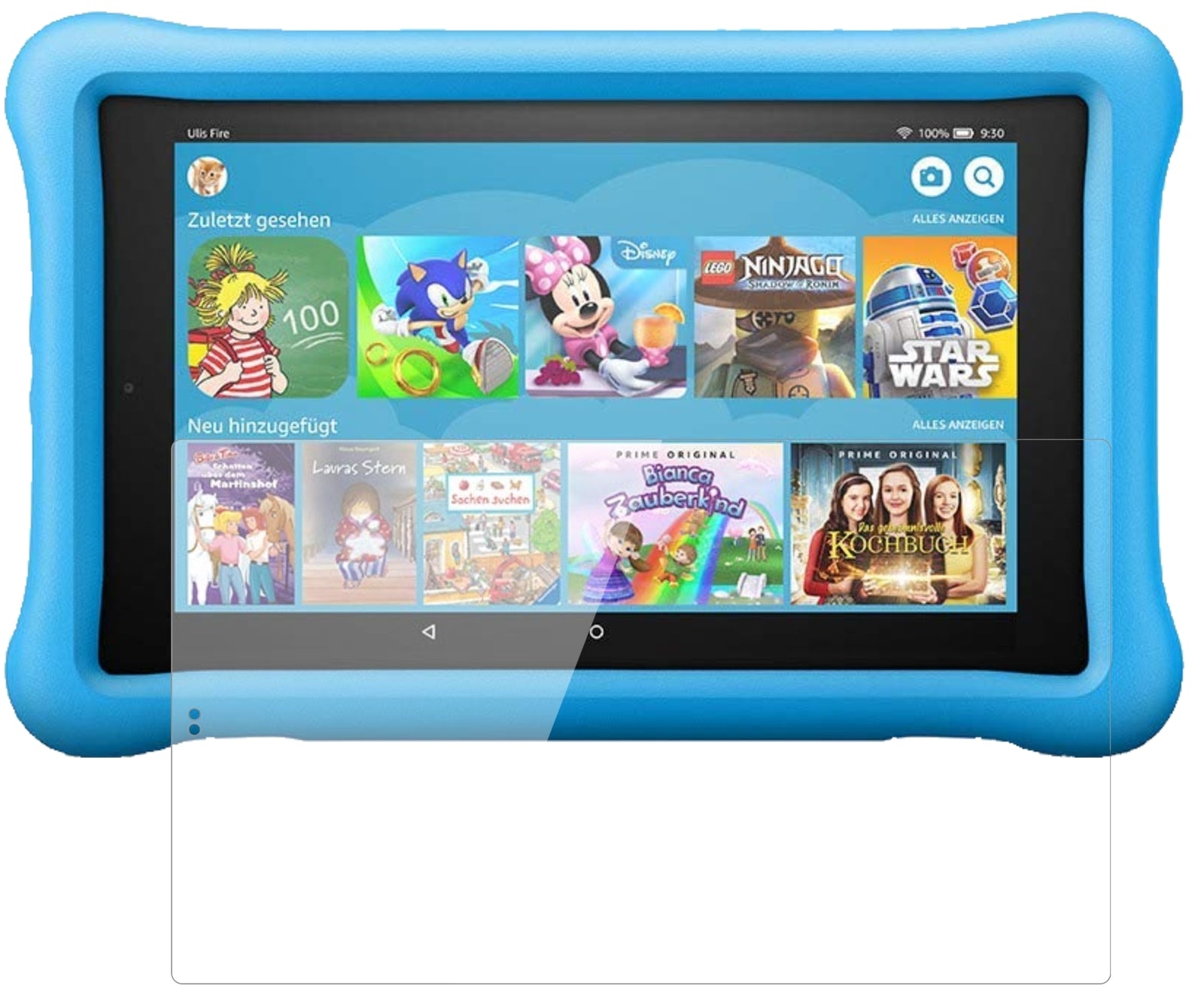 AmazonFire HD 8 Kids Edition (2018) mit aufgebrachter dipos Flex Schutzfolie, glasklare Darstellung ohne Einschränkungen