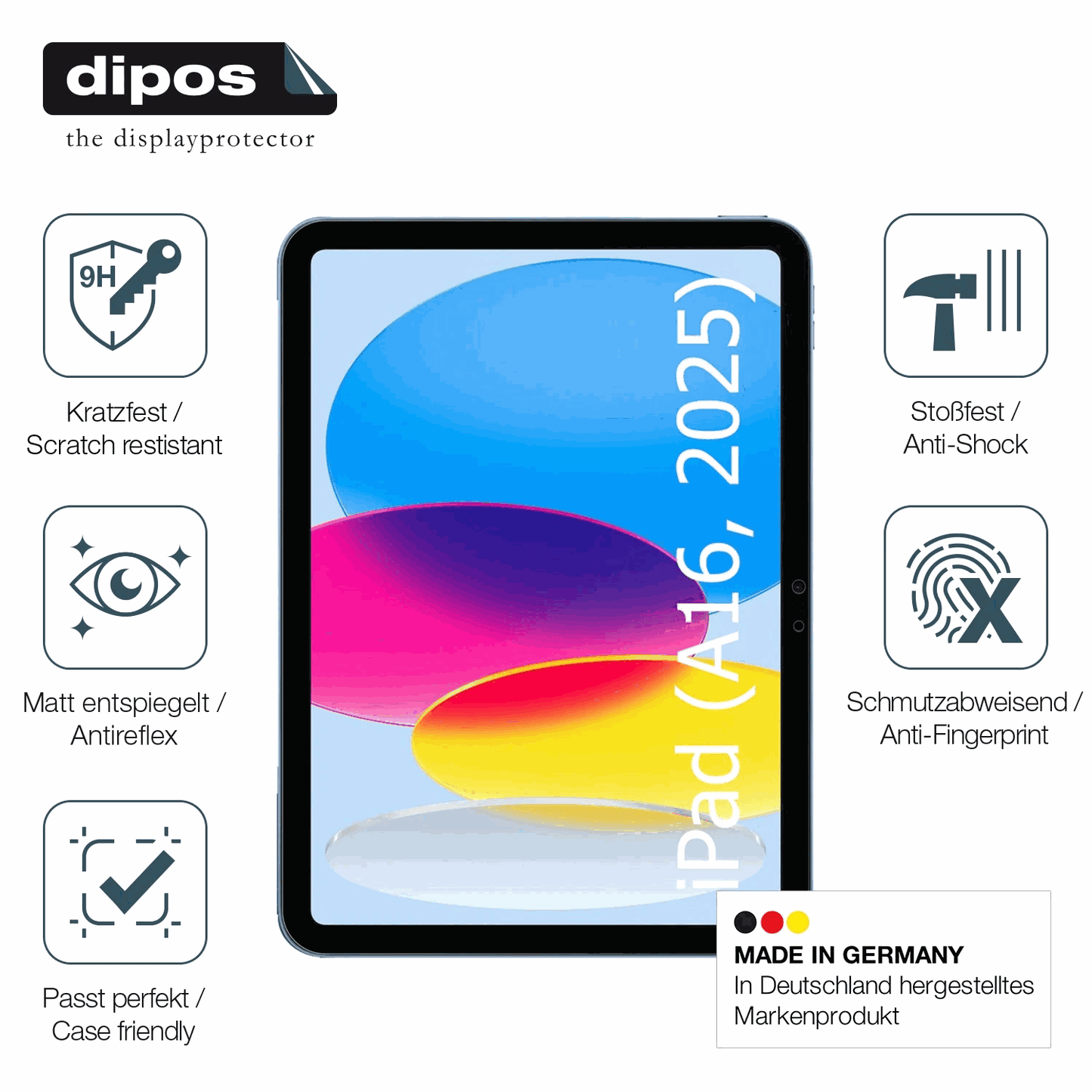 AppleiPad 11 Zoll A16 11. Gen 2025 mit aufgebrachter dipos Flex Schutzfolie, glasklare Darstellung ohne Einschränkungen