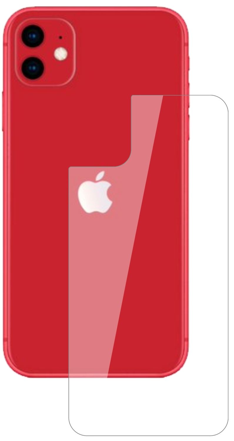 AppleiPhone 11 Rückseite mit aufgebrachter dipos Flex Schutzfolie, glasklare Darstellung ohne Einschränkungen