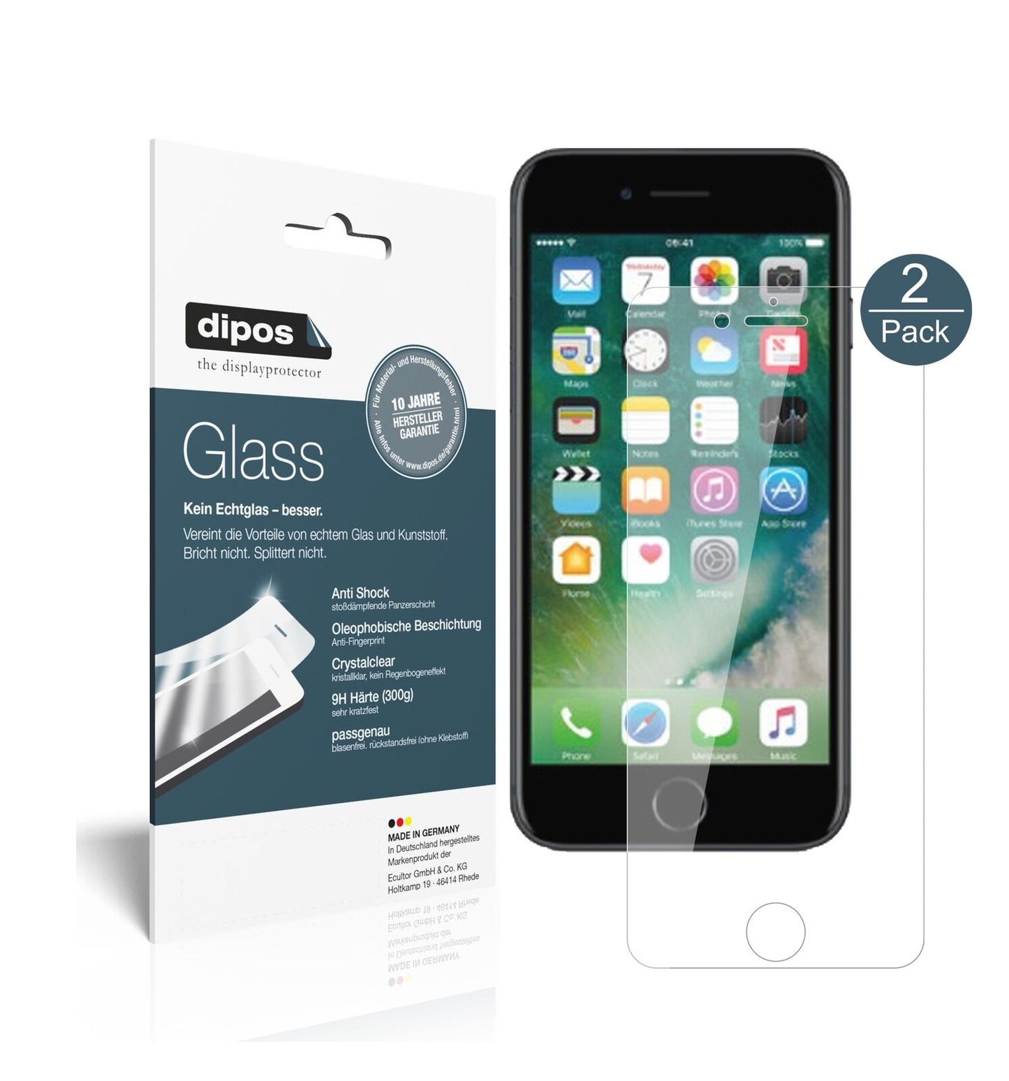 AppleiPhone 8 Plus mit aufgebrachter dipos Flex Schutzfolie, glasklare Darstellung ohne Einschränkungen