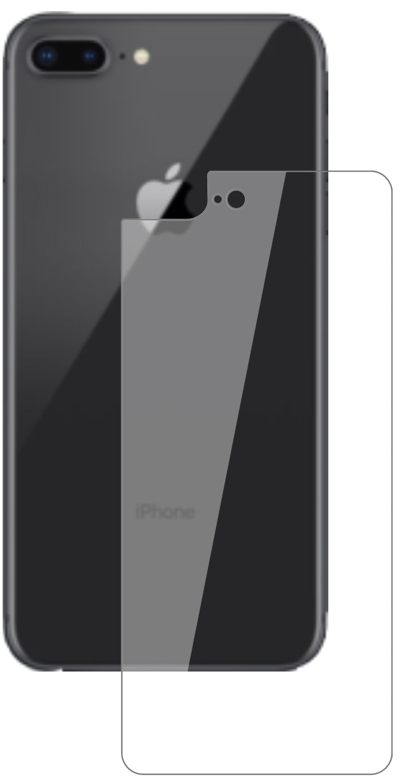 AppleiPhone 8 Plus Rückseite mit aufgebrachter dipos Flex Schutzfolie, glasklare Darstellung ohne Einschränkungen