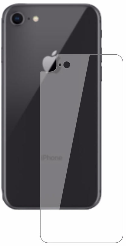 AppleiPhone 8 Rückseite mit aufgebrachter dipos Flex Schutzfolie, glasklare Darstellung ohne Einschränkungen