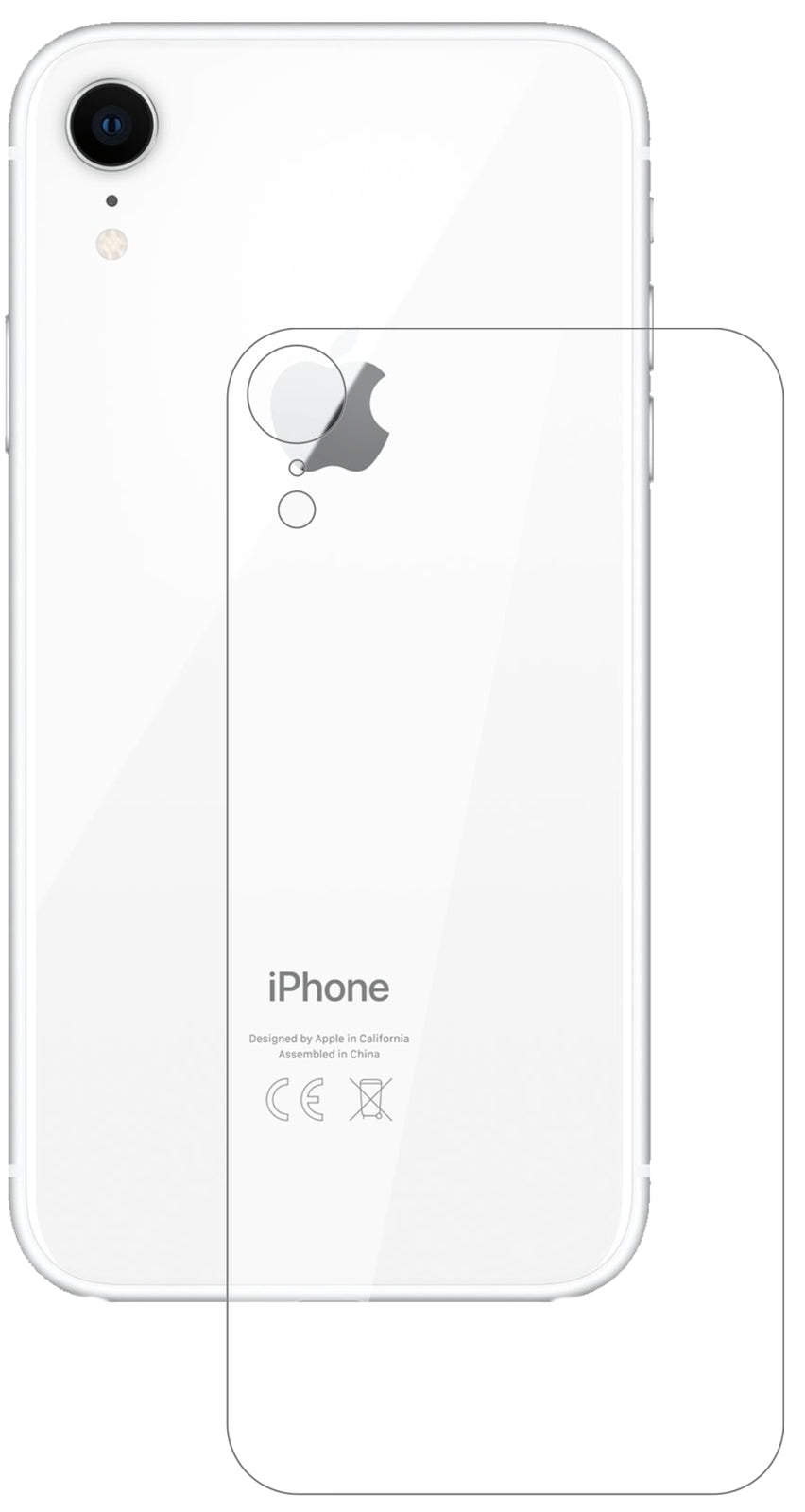 AppleiPhone XR Rückseite mit aufgebrachter dipos Flex Schutzfolie, glasklare Darstellung ohne Einschränkungen