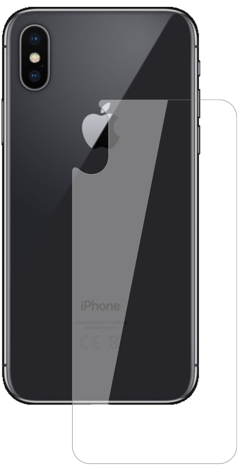 AppleiPhone XS Rückseite mit aufgebrachter dipos Flex Schutzfolie, glasklare Darstellung ohne Einschränkungen