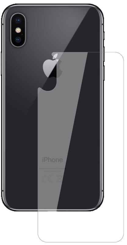 AppleiPhone XS Rückseite mit aufgebrachter dipos Flex Schutzfolie, glasklare Darstellung ohne Einschränkungen