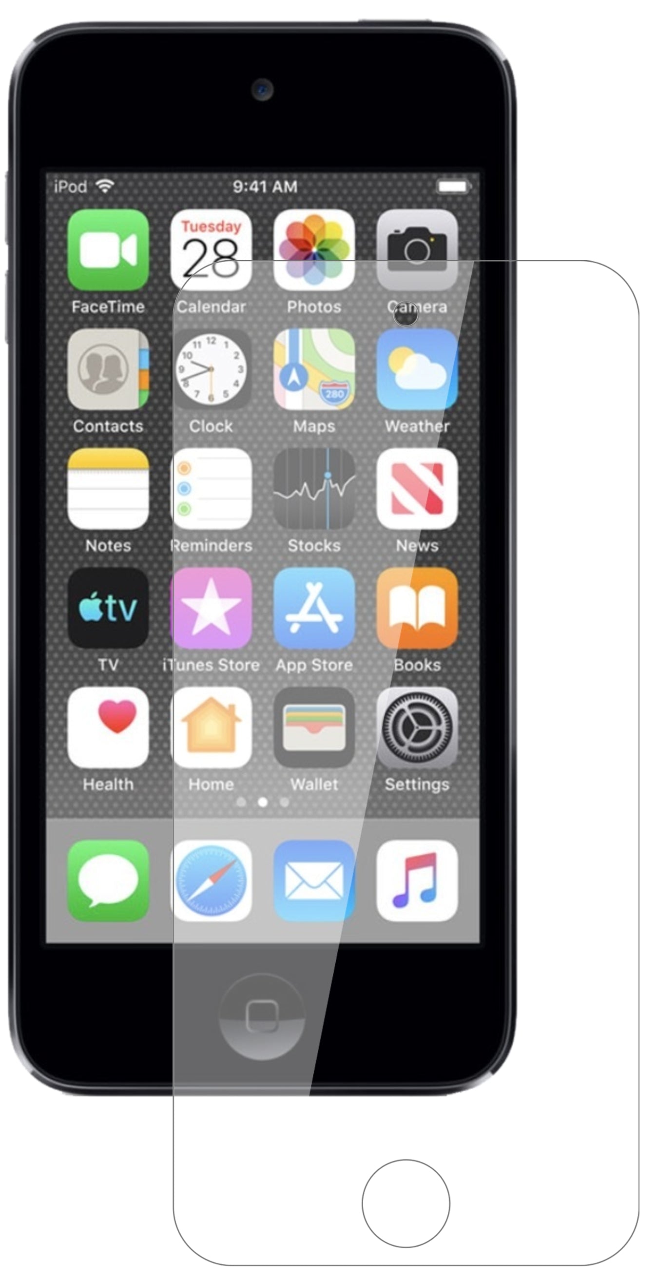 AppleiPod Touch (2019) mit aufgebrachter dipos Flex Schutzfolie, glasklare Darstellung ohne Einschränkungen