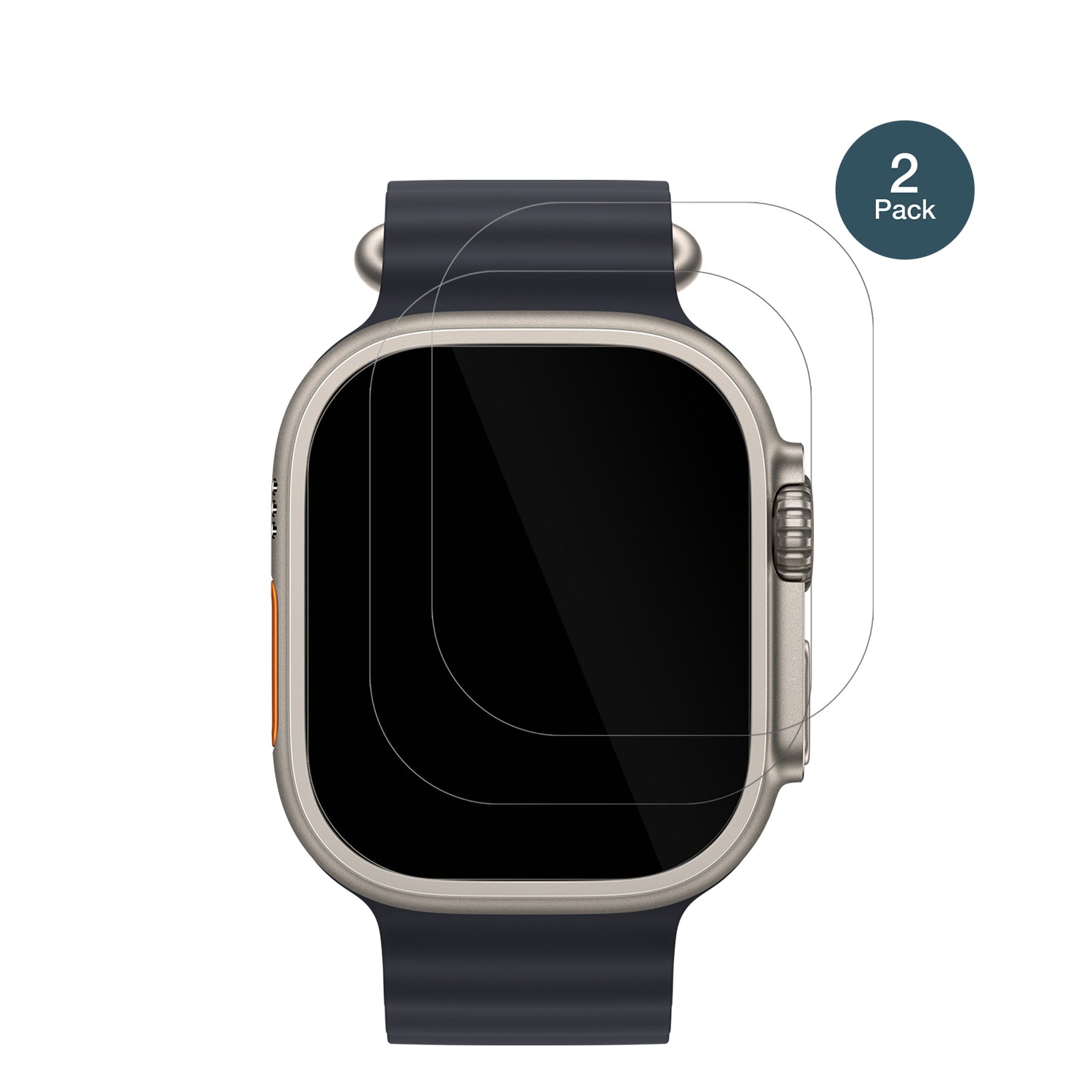 AppleWatch Ultra 2 49mm mit aufgebrachter dipos Flex Schutzfolie, glasklare Darstellung ohne Einschränkungen