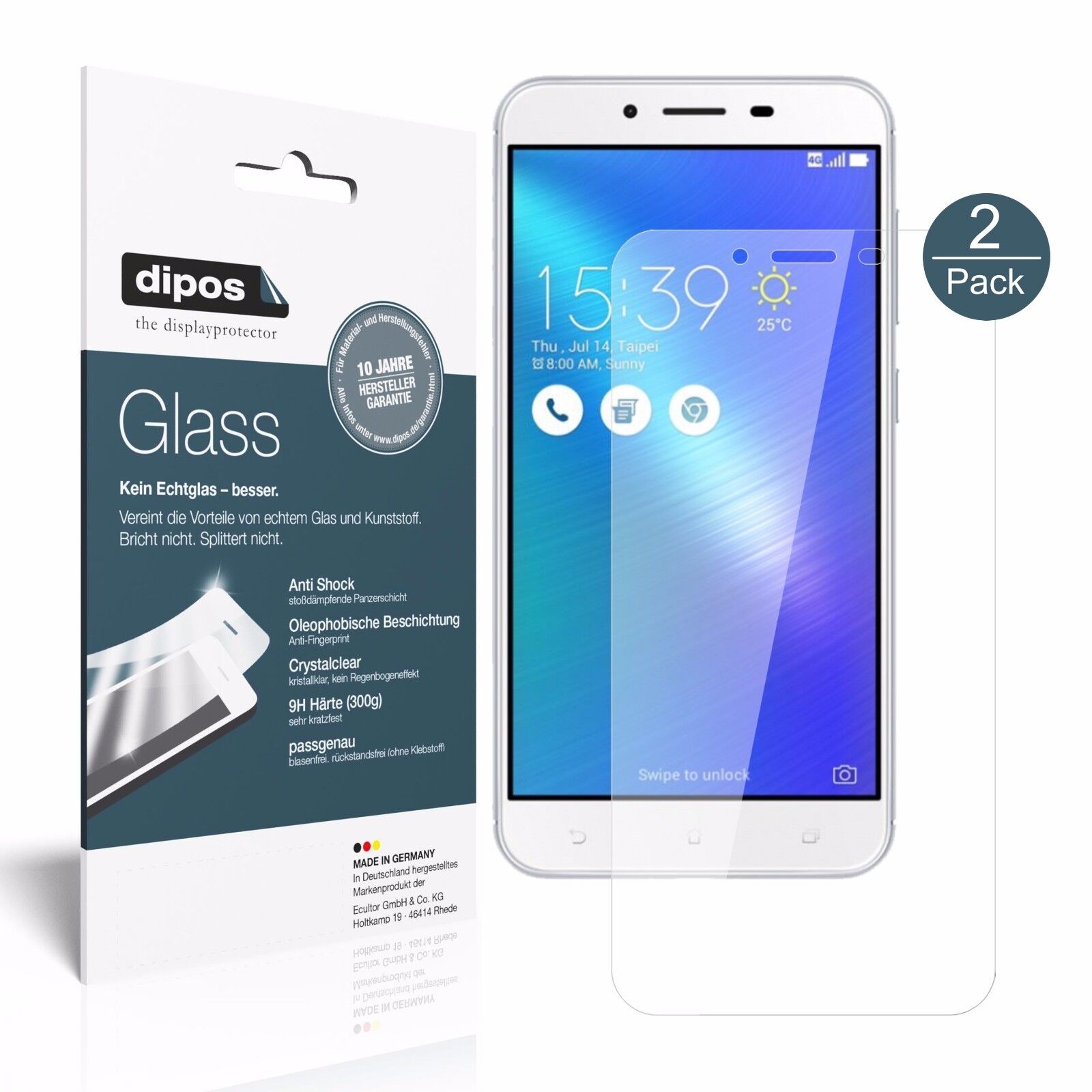 AsusZenFone 3 Max ZC553KL (2017) mit aufgebrachter dipos Flex Schutzfolie, glasklare Darstellung ohne Einschränkungen