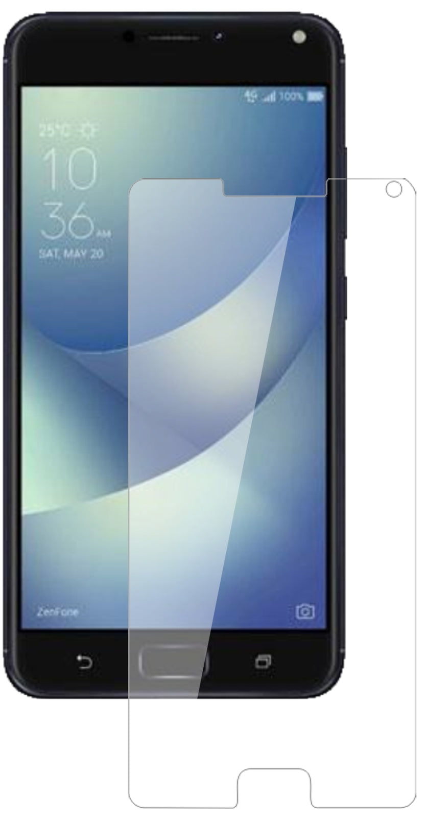 AsusZenfone 4 ZE554KL mit aufgebrachter dipos Flex Schutzfolie, glasklare Darstellung ohne Einschränkungen