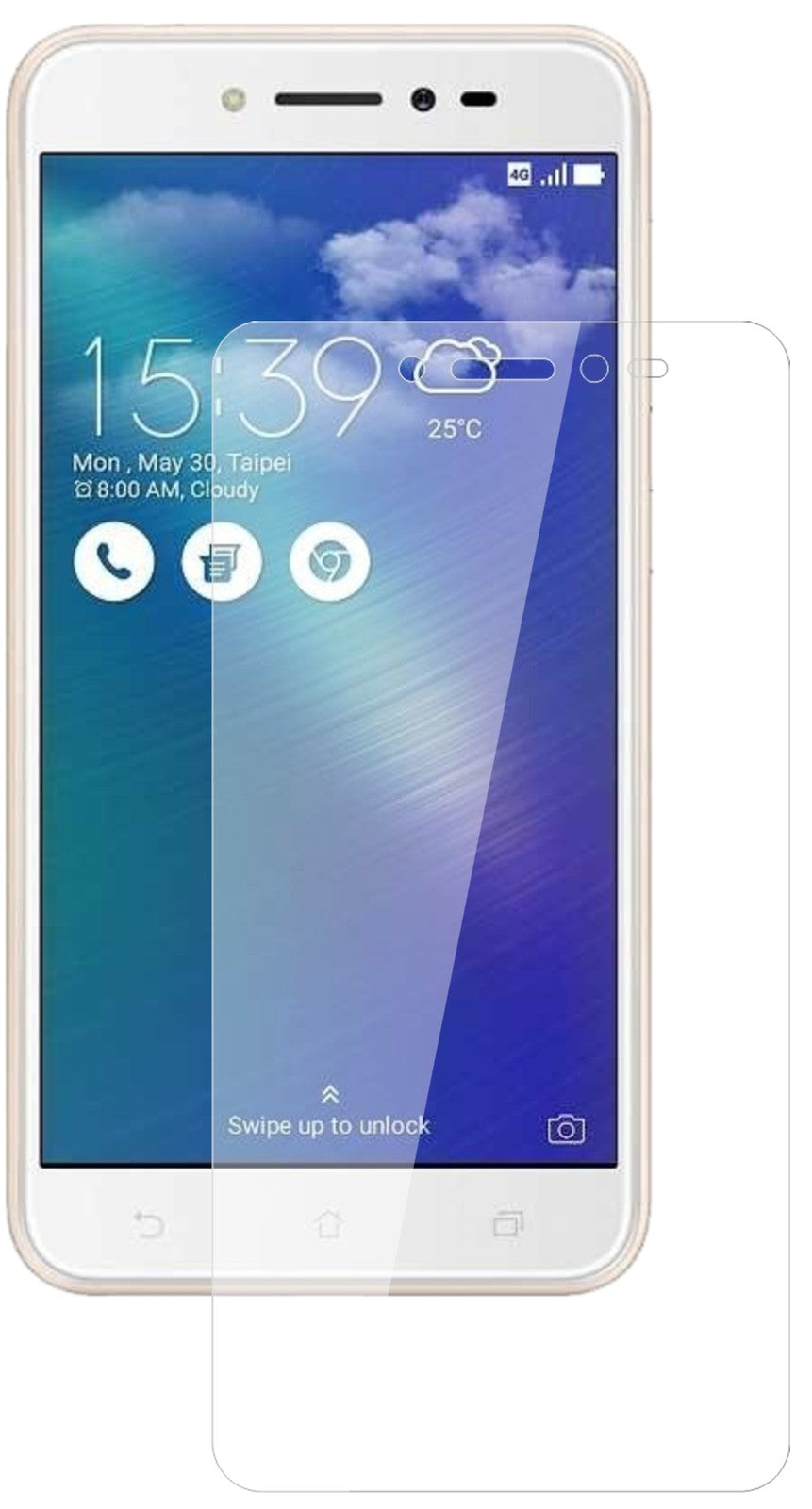 AsusZenFone Live ZB501KL mit aufgebrachter dipos Flex Schutzfolie, glasklare Darstellung ohne Einschränkungen