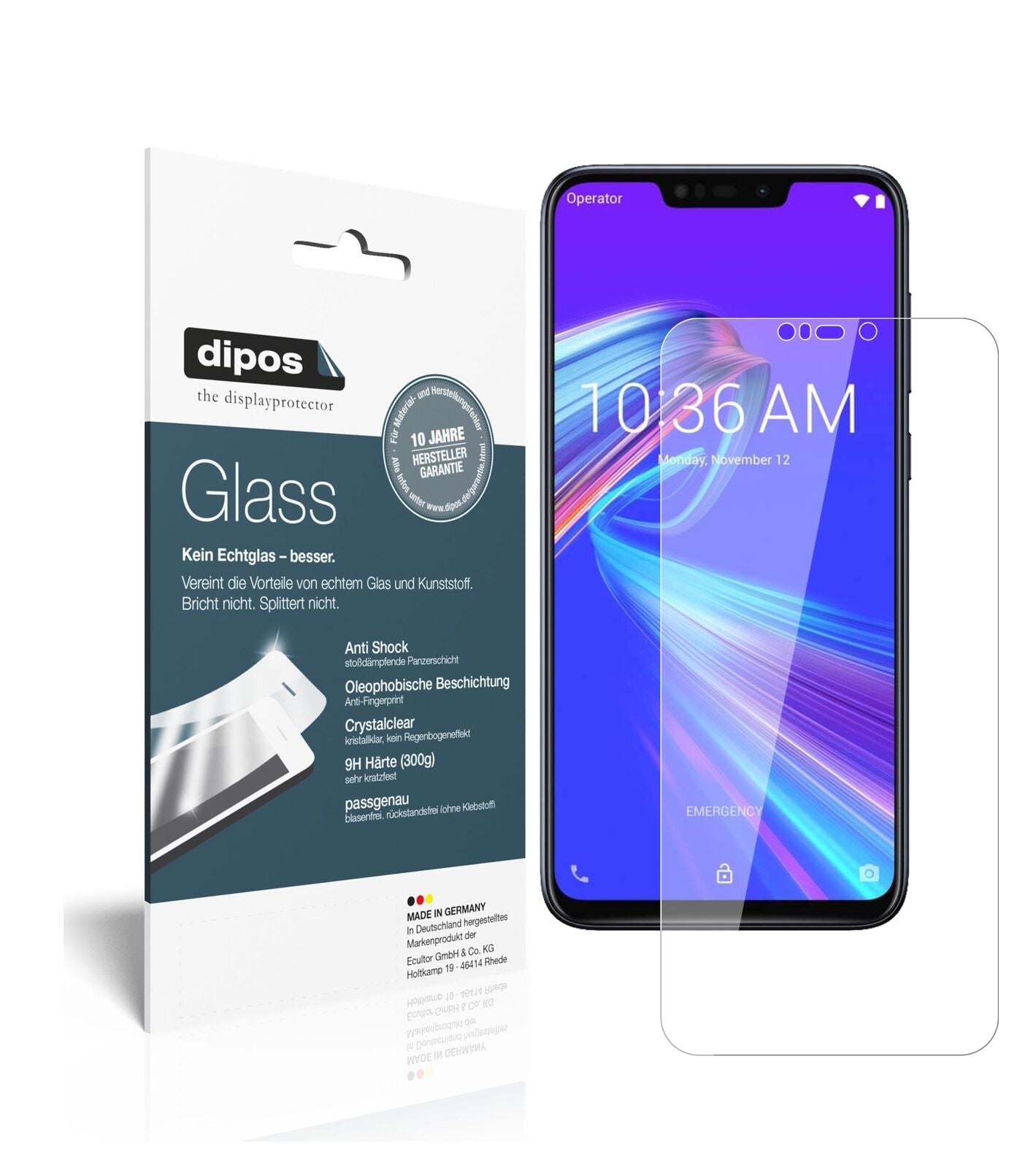 AsusZenFone Max (M2) mit aufgebrachter dipos Flex Schutzfolie, glasklare Darstellung ohne Einschränkungen