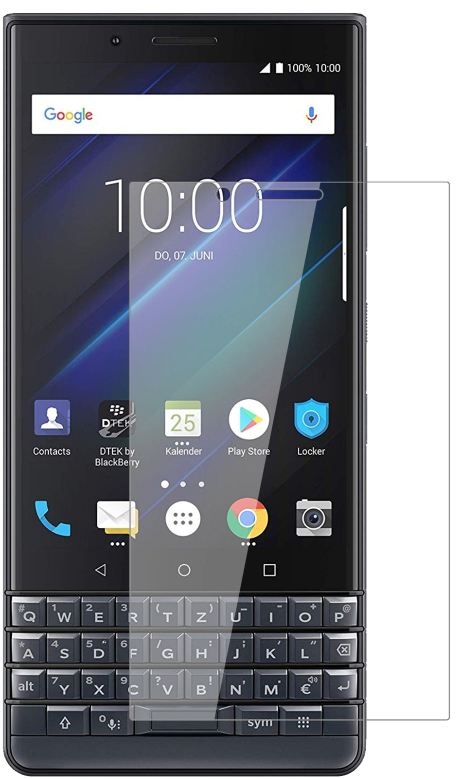 BlackberryKey 2 LE mit aufgebrachter dipos Flex Schutzfolie, glasklare Darstellung ohne Einschränkungen