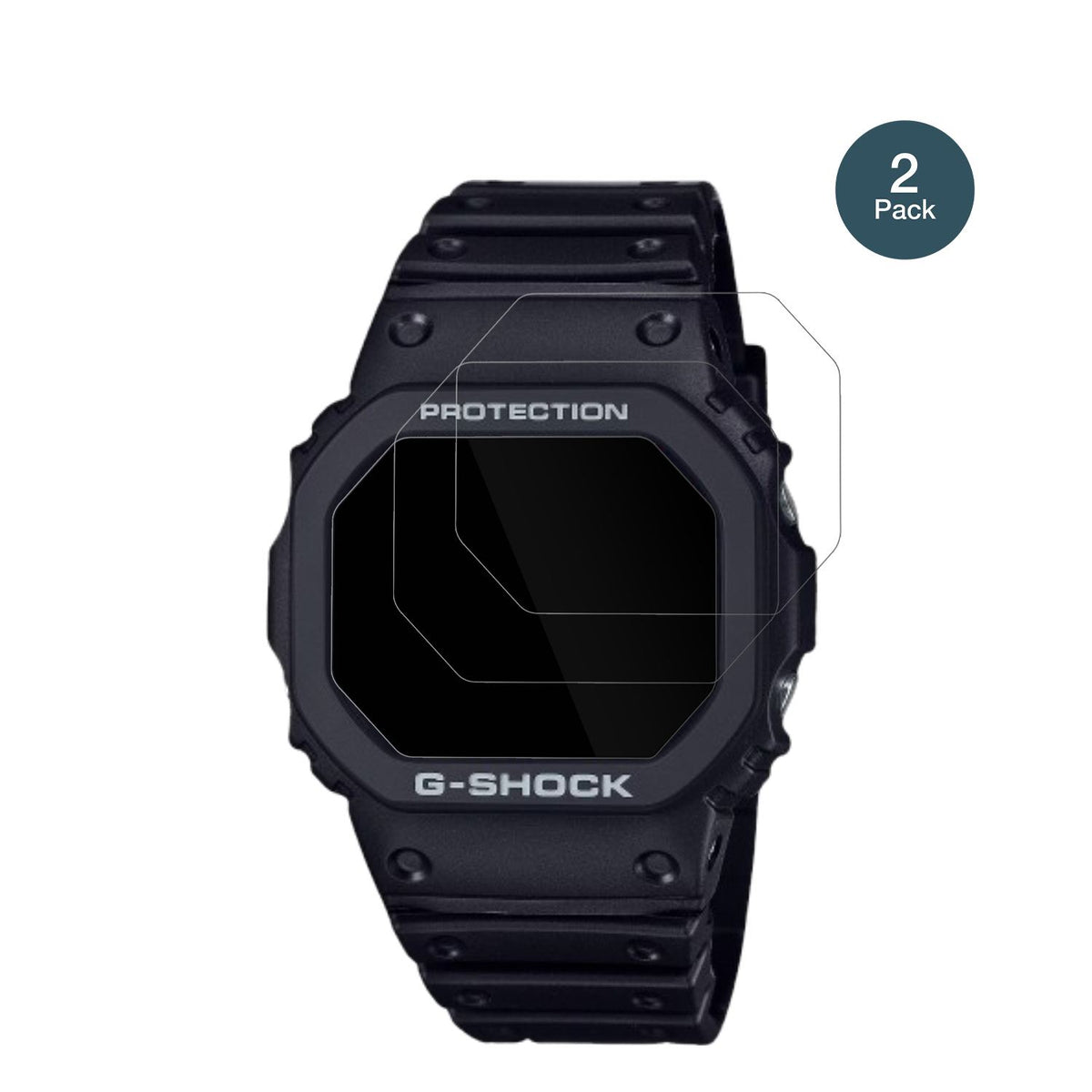 CasioG-Shock DW-5000R-1A mit aufgebrachter dipos Flex Schutzfolie, glasklare Darstellung ohne Einschränkungen