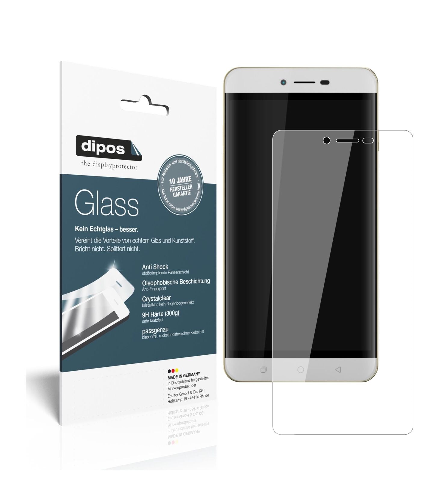 CoolpadTorino R108 mit aufgebrachter dipos Flex Schutzfolie, glasklare Darstellung ohne Einschränkungen