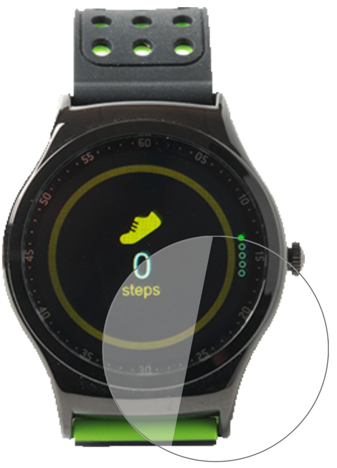 DENVERSW-450 Smartwatch mit aufgebrachter dipos Flex Schutzfolie, glasklare Darstellung ohne Einschränkungen